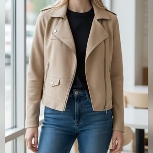 Philosophy Petite Faux Leather Moto Jacket | Tan | Zip Pockets | PS